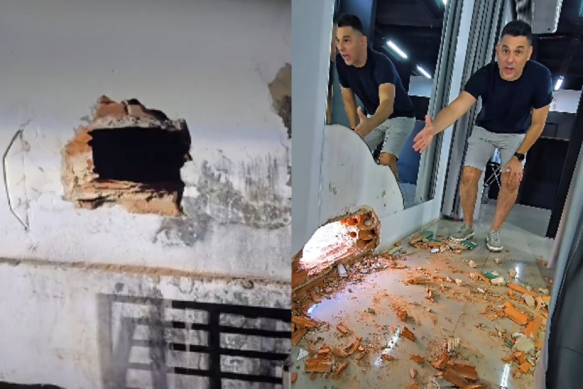 Vídeo mostra criminoso abrindo buraco em parede para furtar loja na Prainha; rede soma 50 invasões