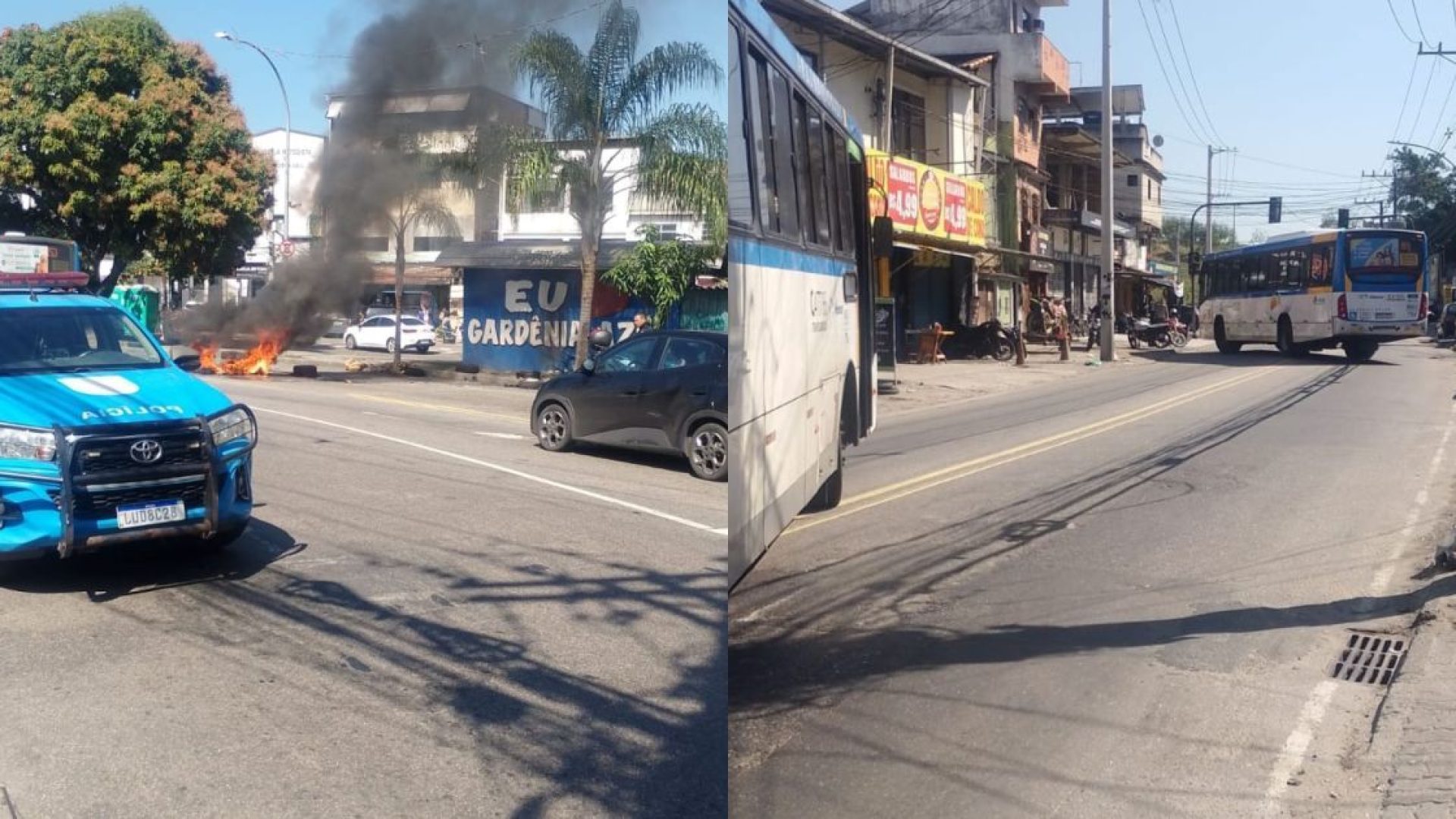 Quatro ônibus ficaram atravessados nas vias, tiveram as chaves retiradas e foram usados como barricadas  • Reprodução