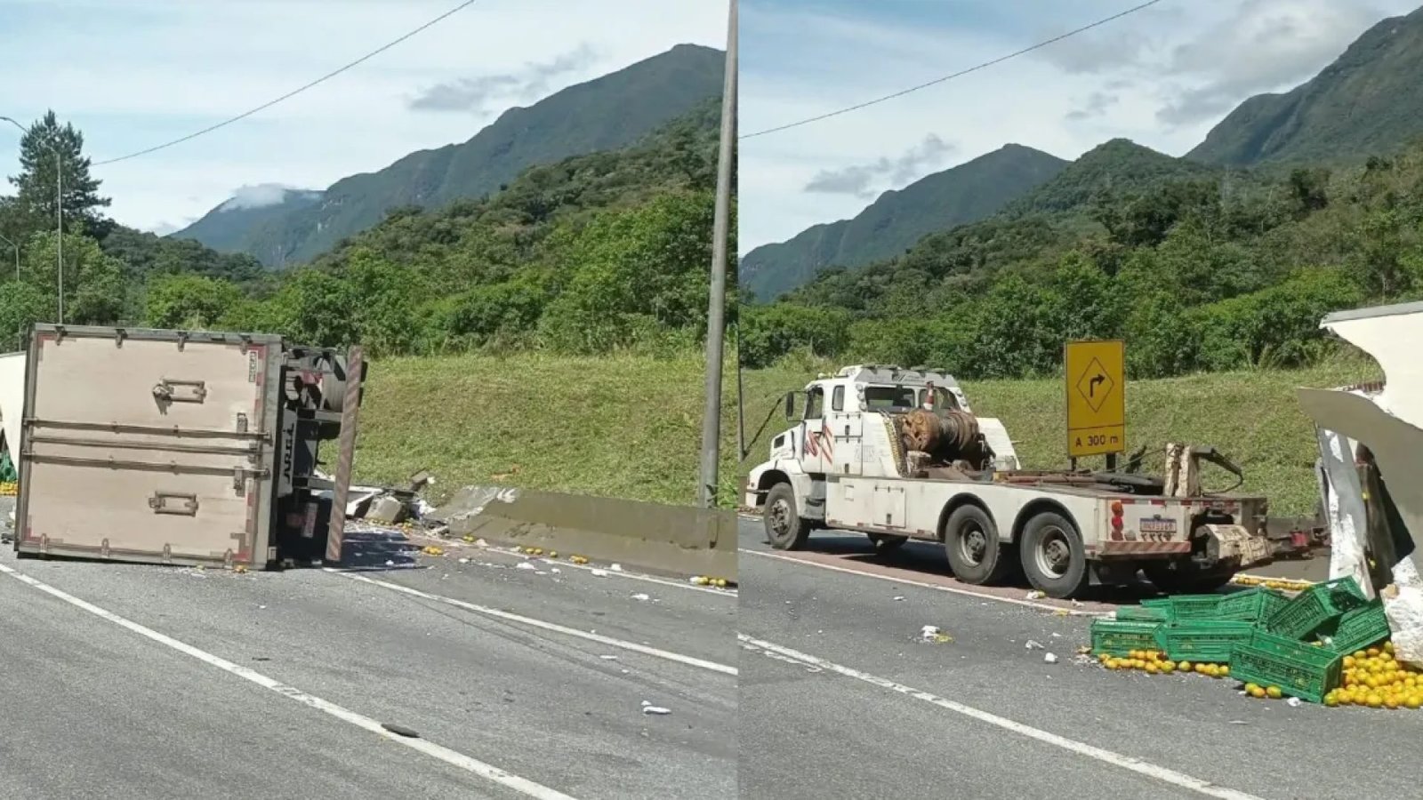 caminhão perdeu o controle da direção durante a descida e atingiu outros três veículos que trafegavam pelo trecho  • Reprodução | Redes Sociais/internet