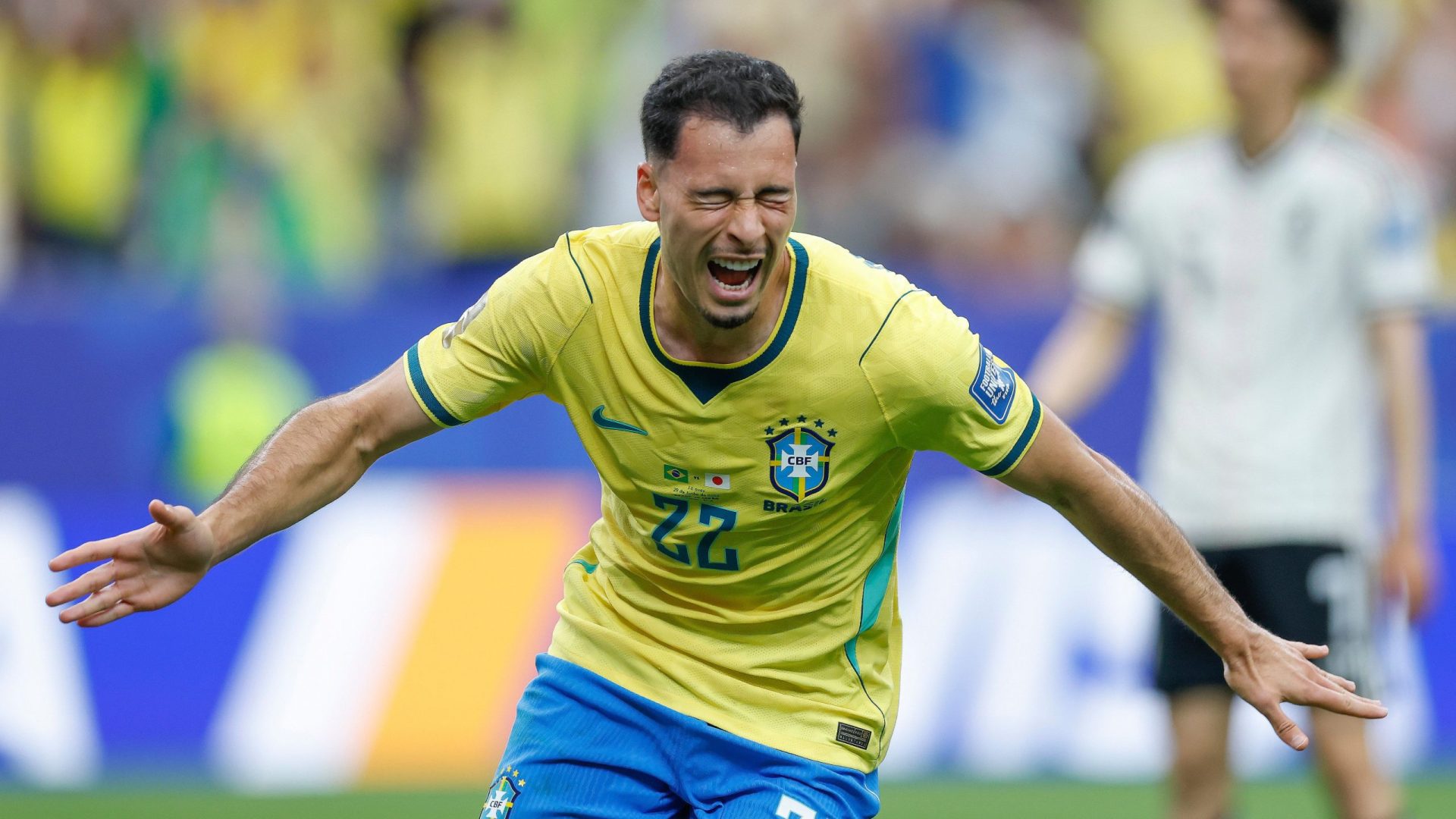 O atacante Gabriel Martinelli marcou o gol da classificação da Seleção para as oitavas de final da Copa, na vitória por 2 a 1 sobre o Japão. Créditos: Rafael Ribeiro/CBF
