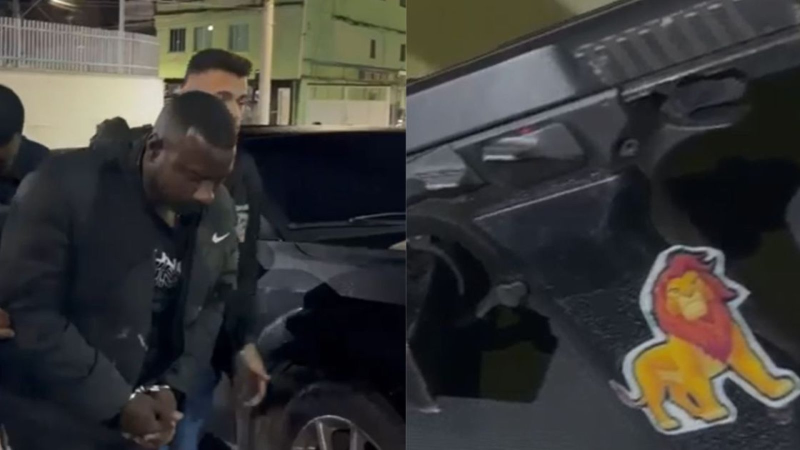 Pistola com adesivo de leão foi apreendida durante a prisão de Luiz Felipe Gomes da Silva, conhecido como “Simba”, no Complexo da Mangueirinha, em Duque de Caxias. Segundo a polícia, ele seria integrante do Comando Vermelho e é suspeito de envolvimento em disputas territoriais na região.  • Reprodução