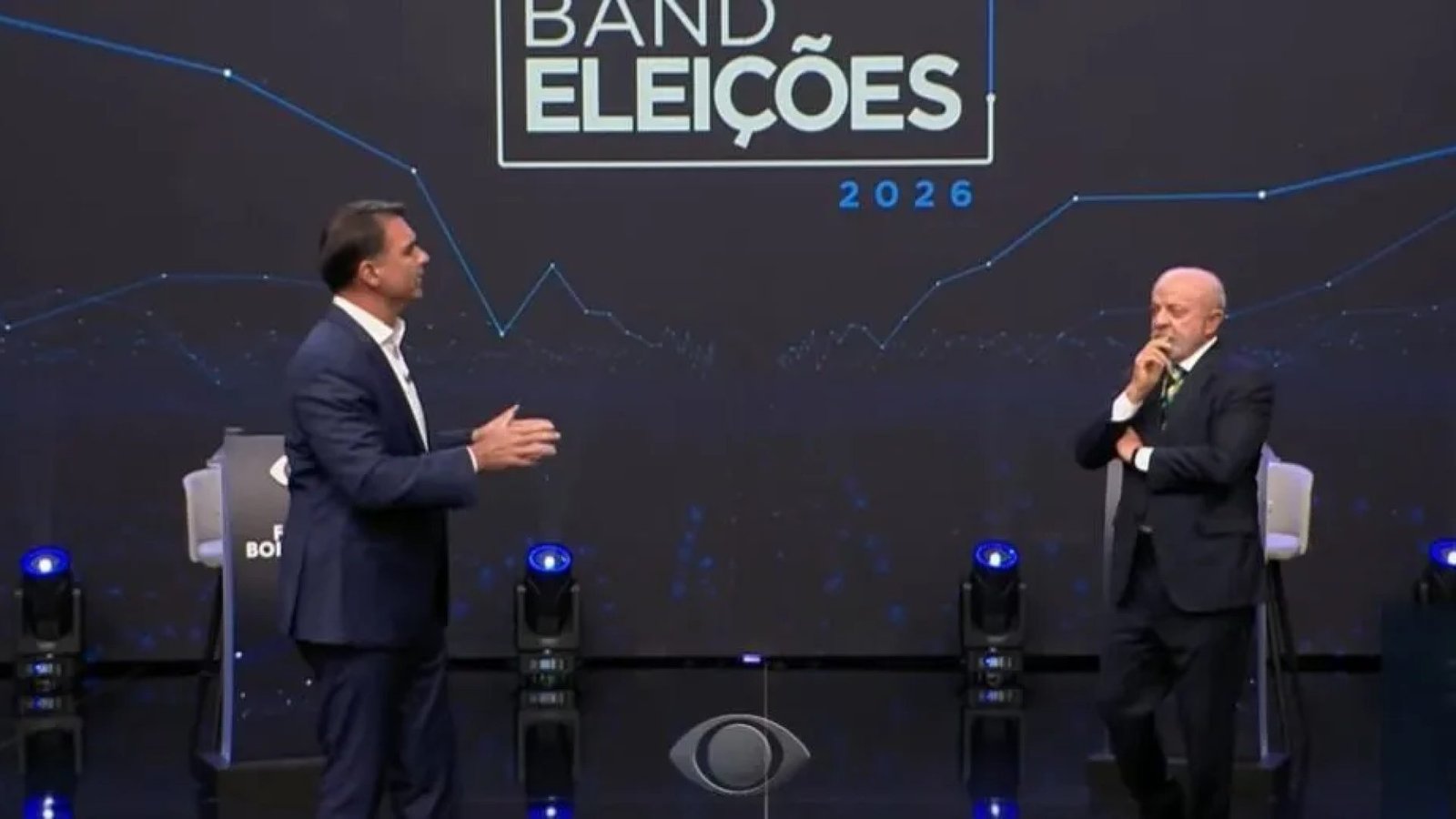 Flávio Bolsonaro (PL) e Luiz Inácio Lula da Silva (PT) em debate da Band  • Reprodução/Band