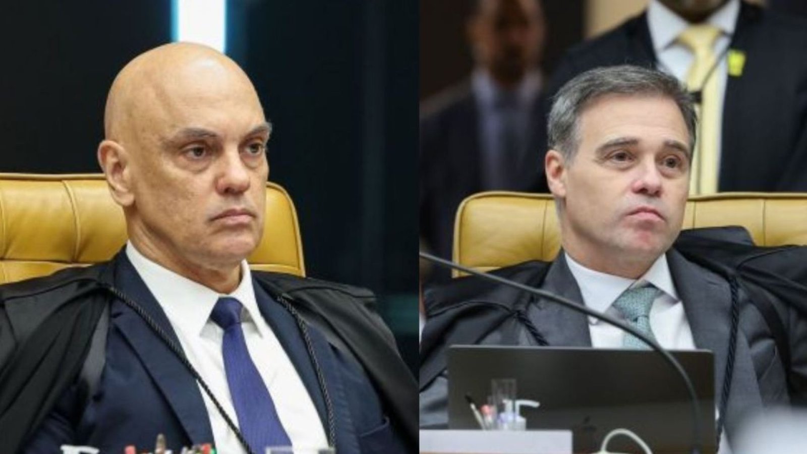 Ministros André Mendonça e Alexandre de Moraes em sessão do STF que analisa relatório da PF sobre mensagens entre Moraes e Vorcaro  • Rosinei Coutinho/STF